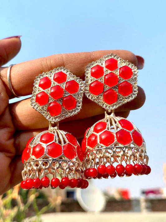 Red flower design Jhumka.