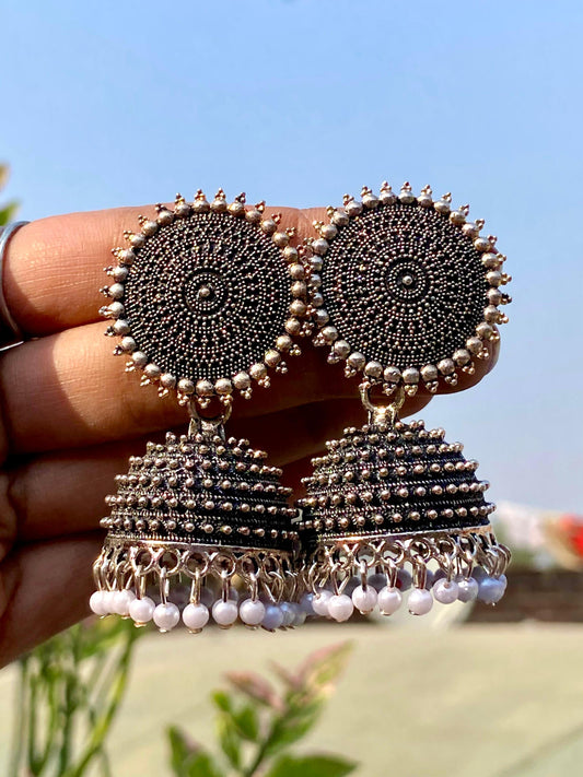 Silver Round Metal Jhumka