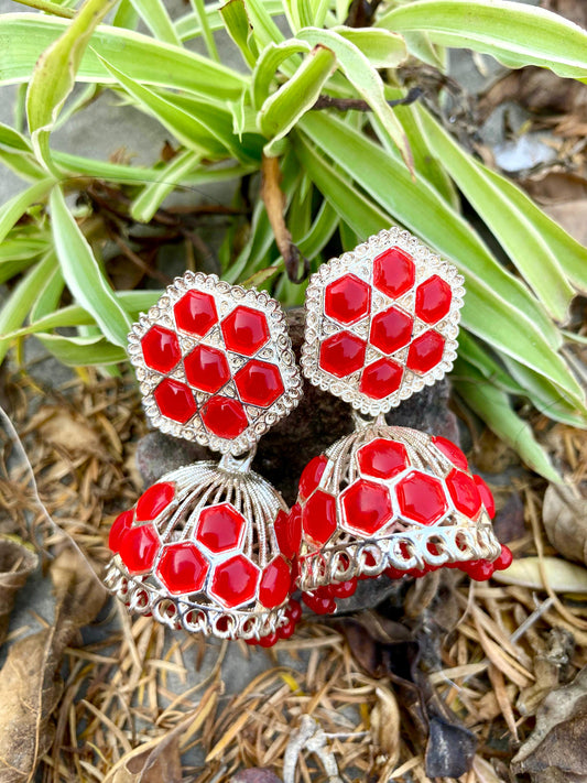 Red flower design Jhumka.