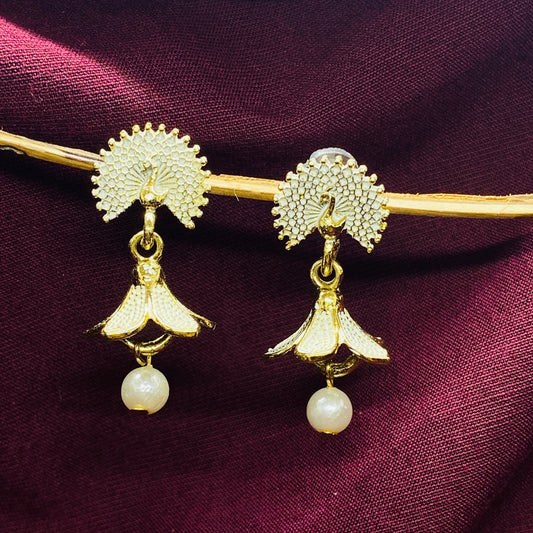 Gold-Plated Traditional Peacock Design South Indian Jhumka Earrings for Women