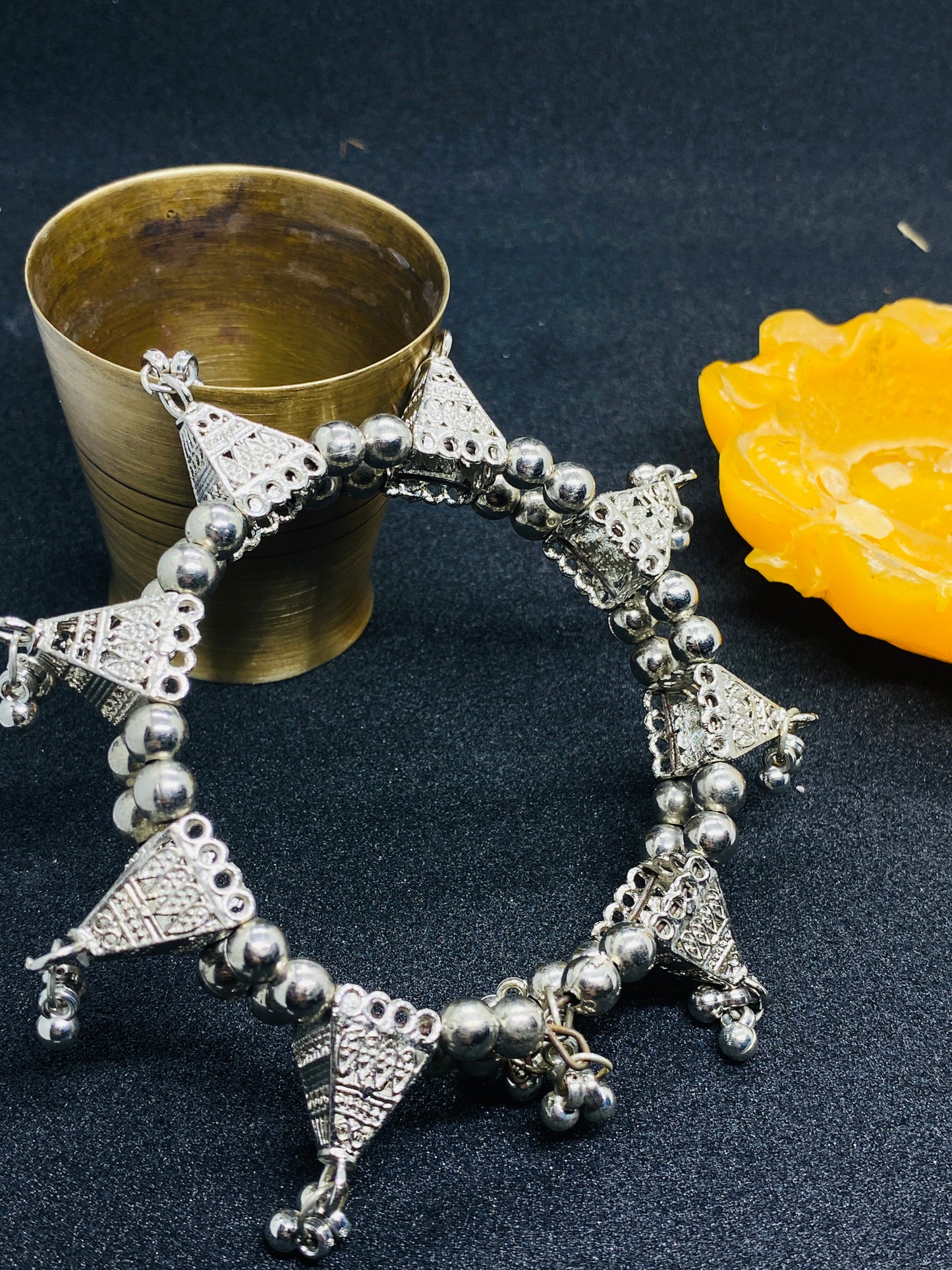 Traditional Oxidised Antique Adjustable Bracelet Kada for Women and GirlsIn Triangle