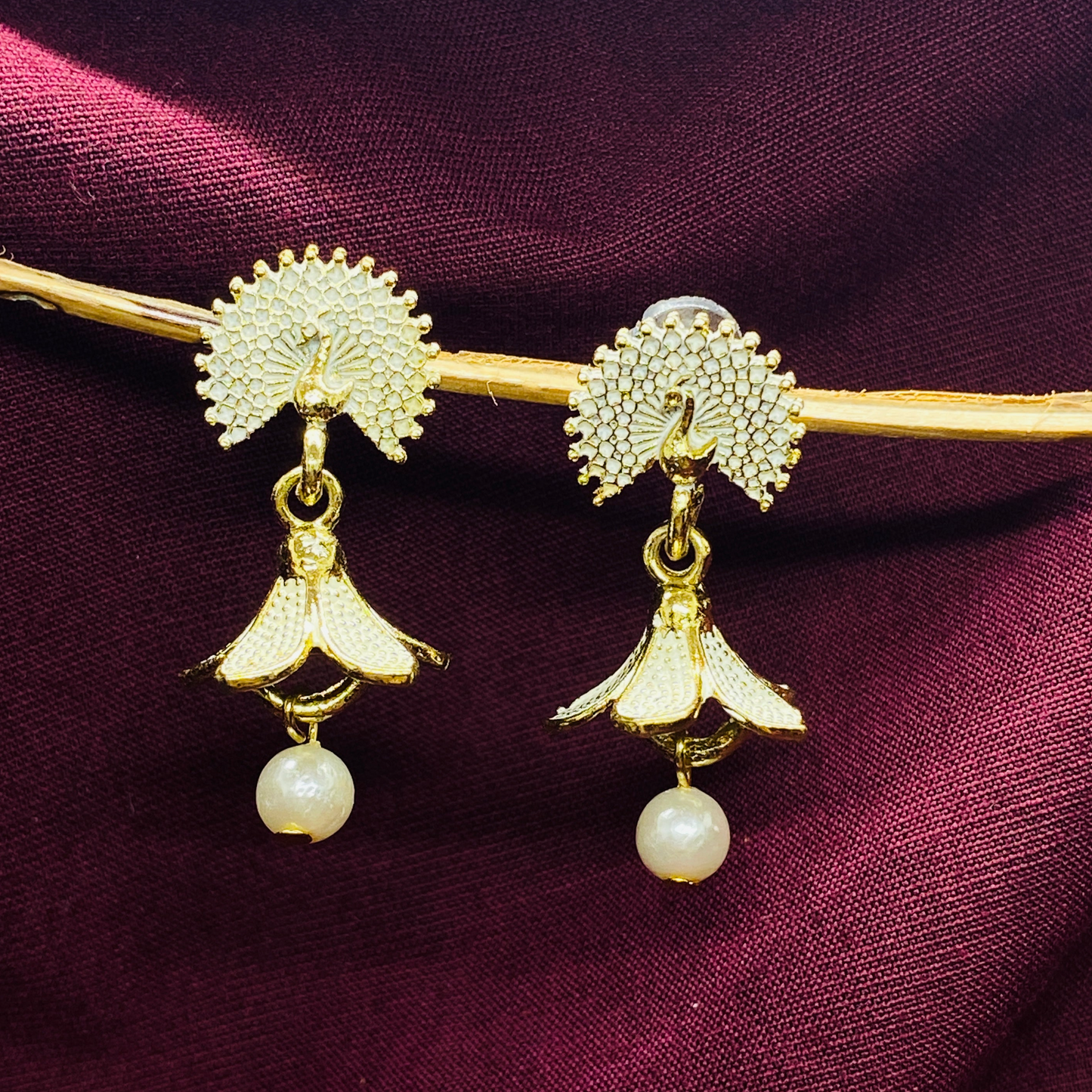 Gold-Plated Traditional Peacock Design South Indian Jhumka Earrings for Women