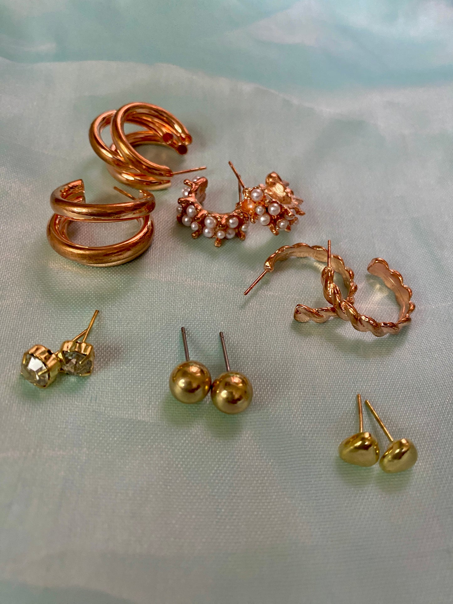 Rose Golden  Heart Stud & Hoop Earrings  Set - 6 Pack