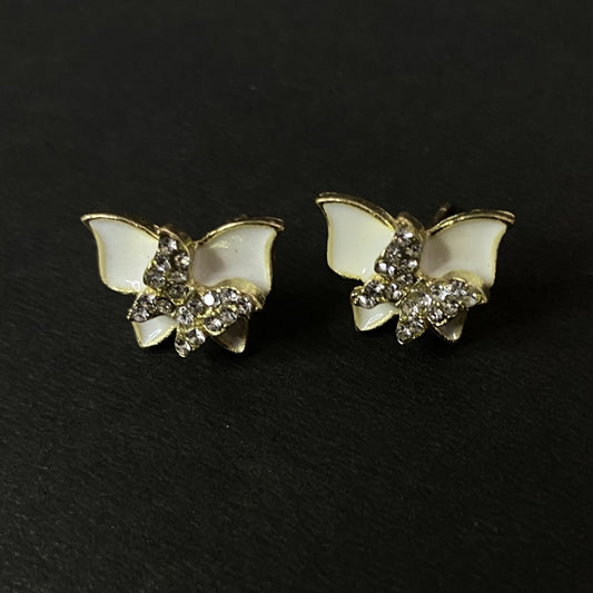 Butterfly Studs in Golden & White Colour