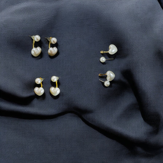 Korean white Heart Pearl Studs 2+1