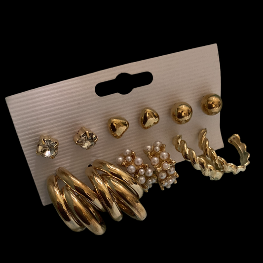 Golden Heart Studs &amp; Hoop Earrings Set-6 Pack