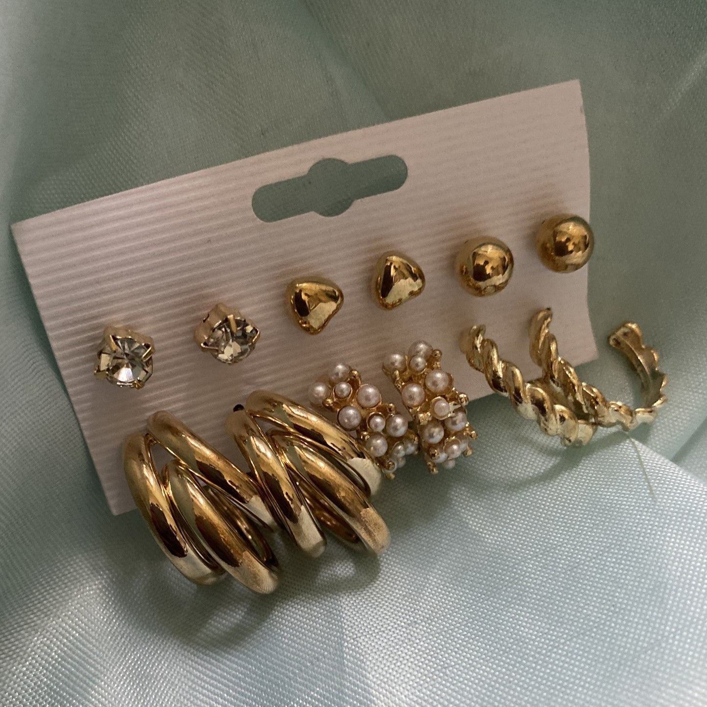 Golden Heart Studs &amp; Hoop Earrings Set-6 Pack