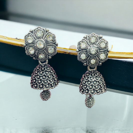 Beautiful Oxidised Flower Jhumka