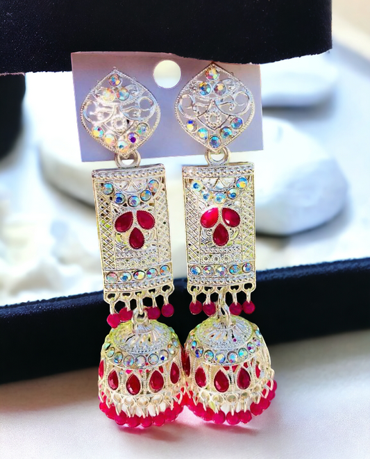 Oxidized finish Pink & Multi Colour Pearl Jhumka Earrings Design