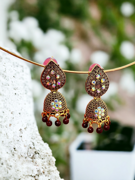 Tradistional Leaf Maroon colour Jhumki