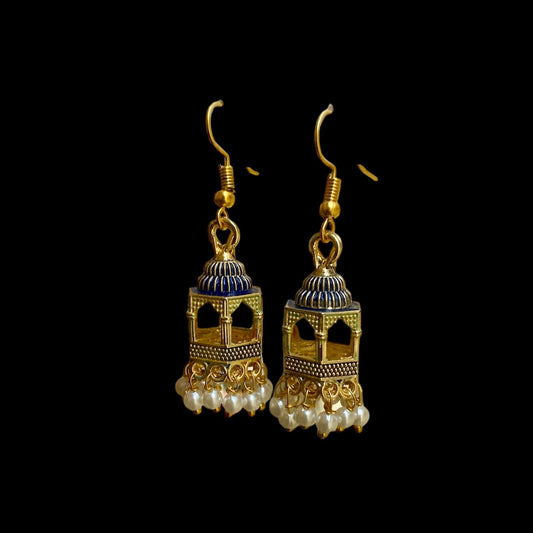 Sanjog Oxidised Metal Gold Plated Drop Earrings