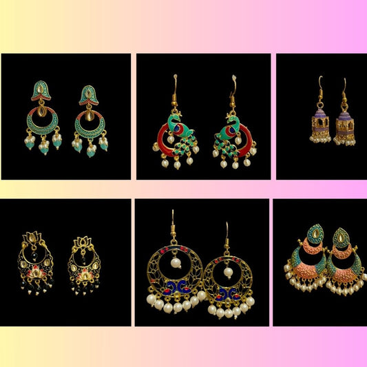 Set of 6 Meenakari Royal Earrings