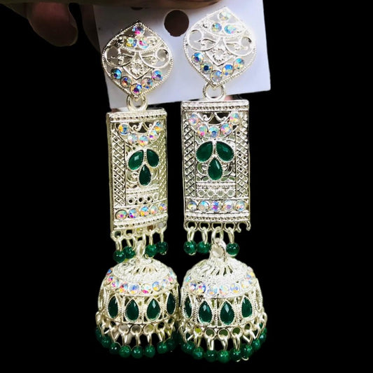 Oxidized finish Green & Multi Colour Pearl Jhumka Earrings Design