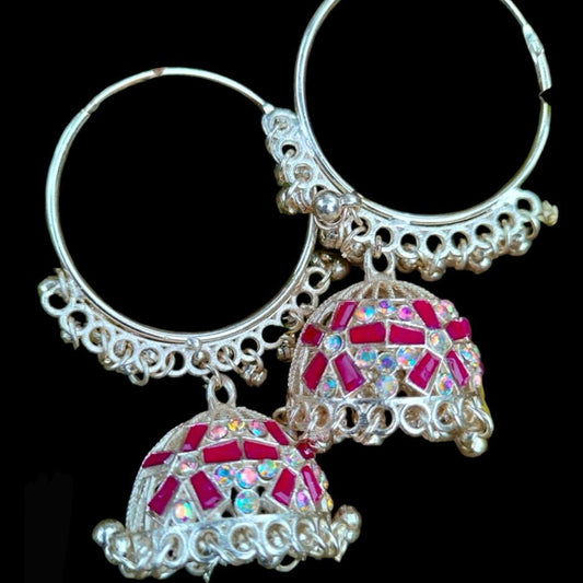 Dark Pink Jhumka Hoop Earring