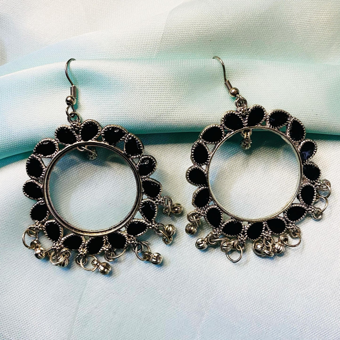 Oxidised black metal jhumka