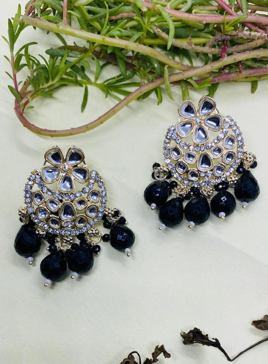 Party Wear Black Artificial Kundan Earrings