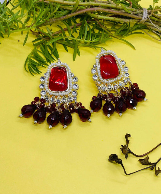 Party Wear Maroon Artificial Kundan Earrings