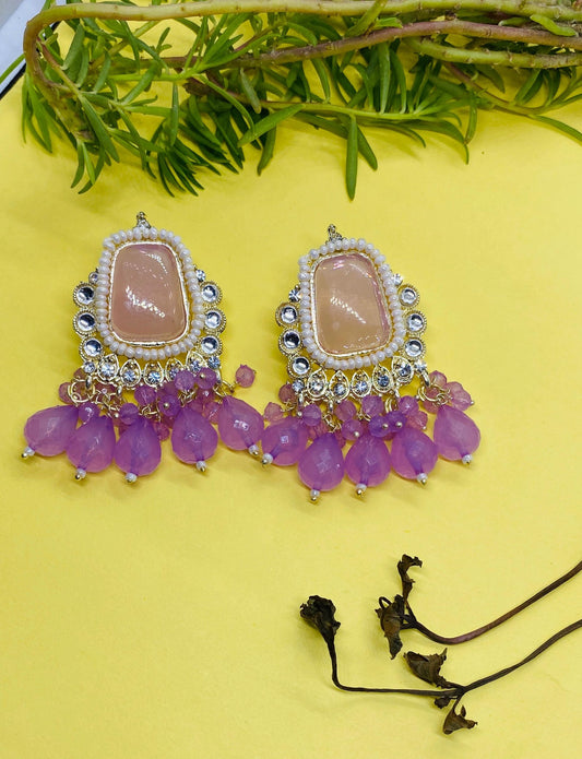 Party Wear Pink Artificial Kundan Earrings