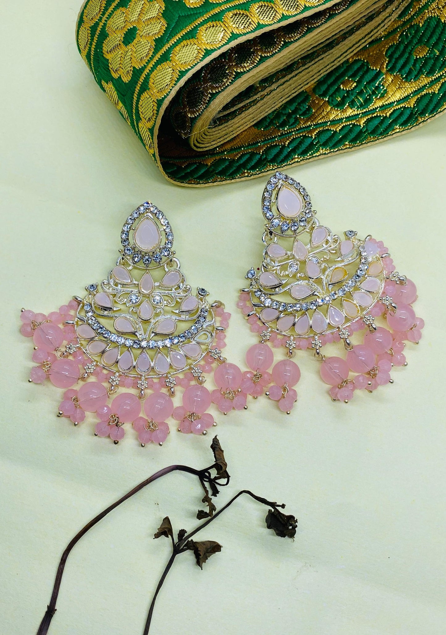 Pink Colour Kundan Meena  chandbali earrings