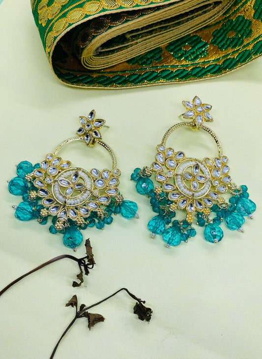 Alloy kundan chandelier earrings