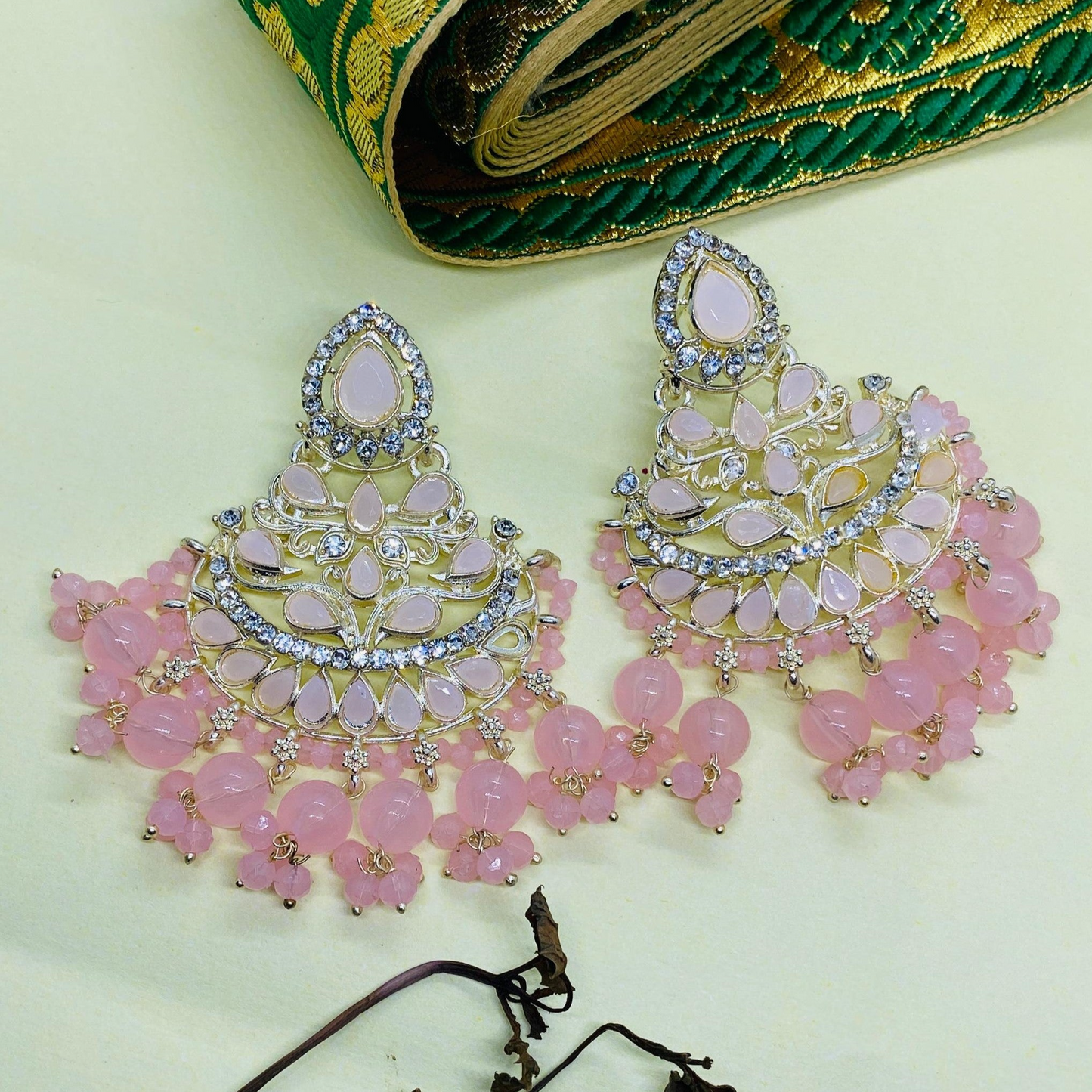 Pink Colour Kundan Meena  chandbali earrings