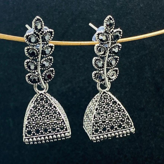 Long Leaf Oxidised Jhumka